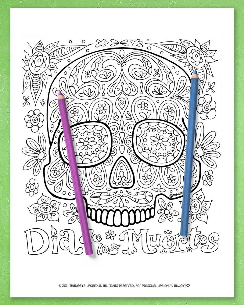Sugar Skull Coloring Pages Detailed Day Of The Dead Coloring Pages By Thaneeya McArdle Art Is Fun