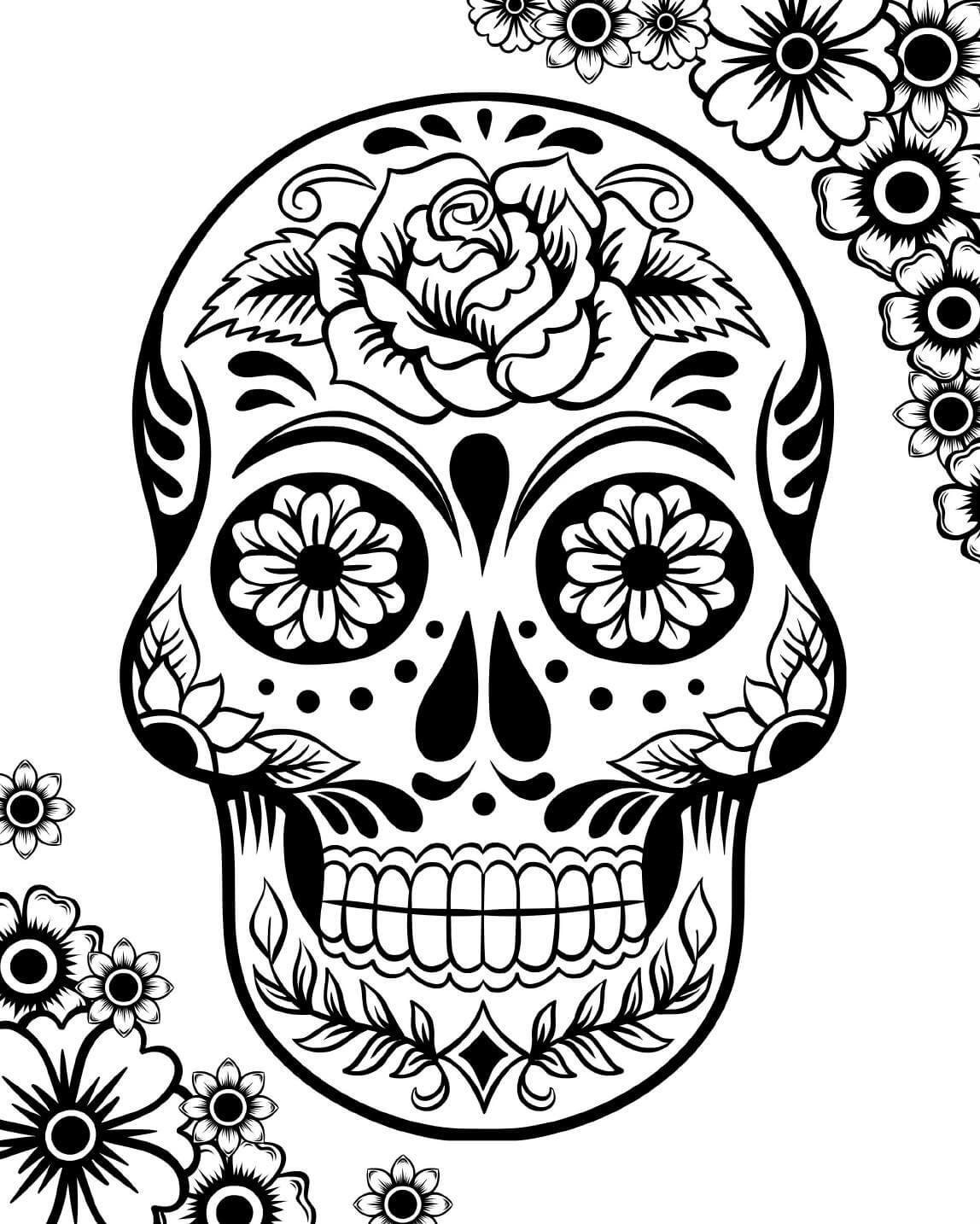 Sugar Skull Flower Tattoo Coloring Page Download Print Or Color Online For Free Sugar Skull Flower Tattoo Coloring Page Download Print Or Color Online For Free