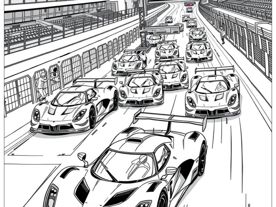 Supercar Ultimate Race Competition Coloring Page Free PDF PNG Printable