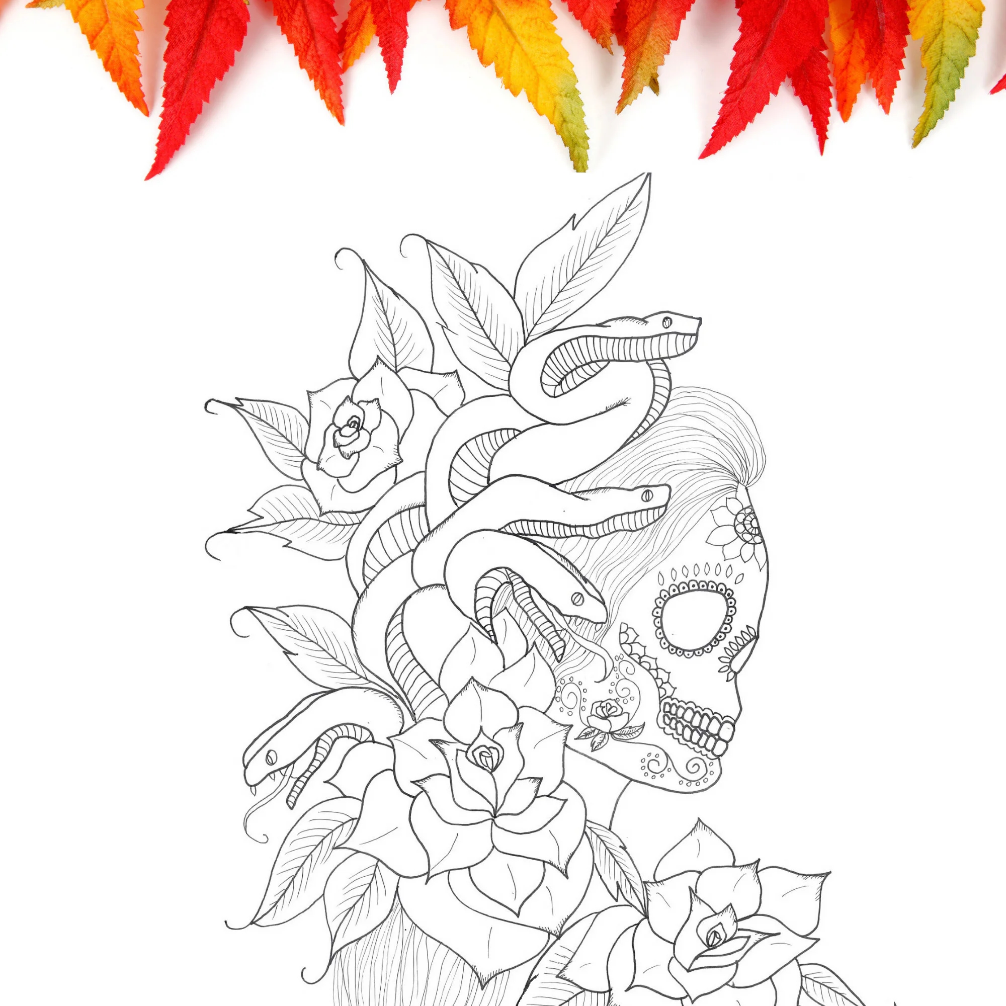 Tattoo Sugar Skull Printable Coloring Page For Adult And Teens Medusa Halloween Coloring Sheet Day Of The Dead Myth Snake Zentangle Skull Etsy