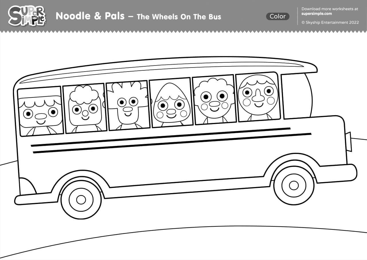 The Wheels On The Bus Noodle Pals Version Coloring Page Super Simple