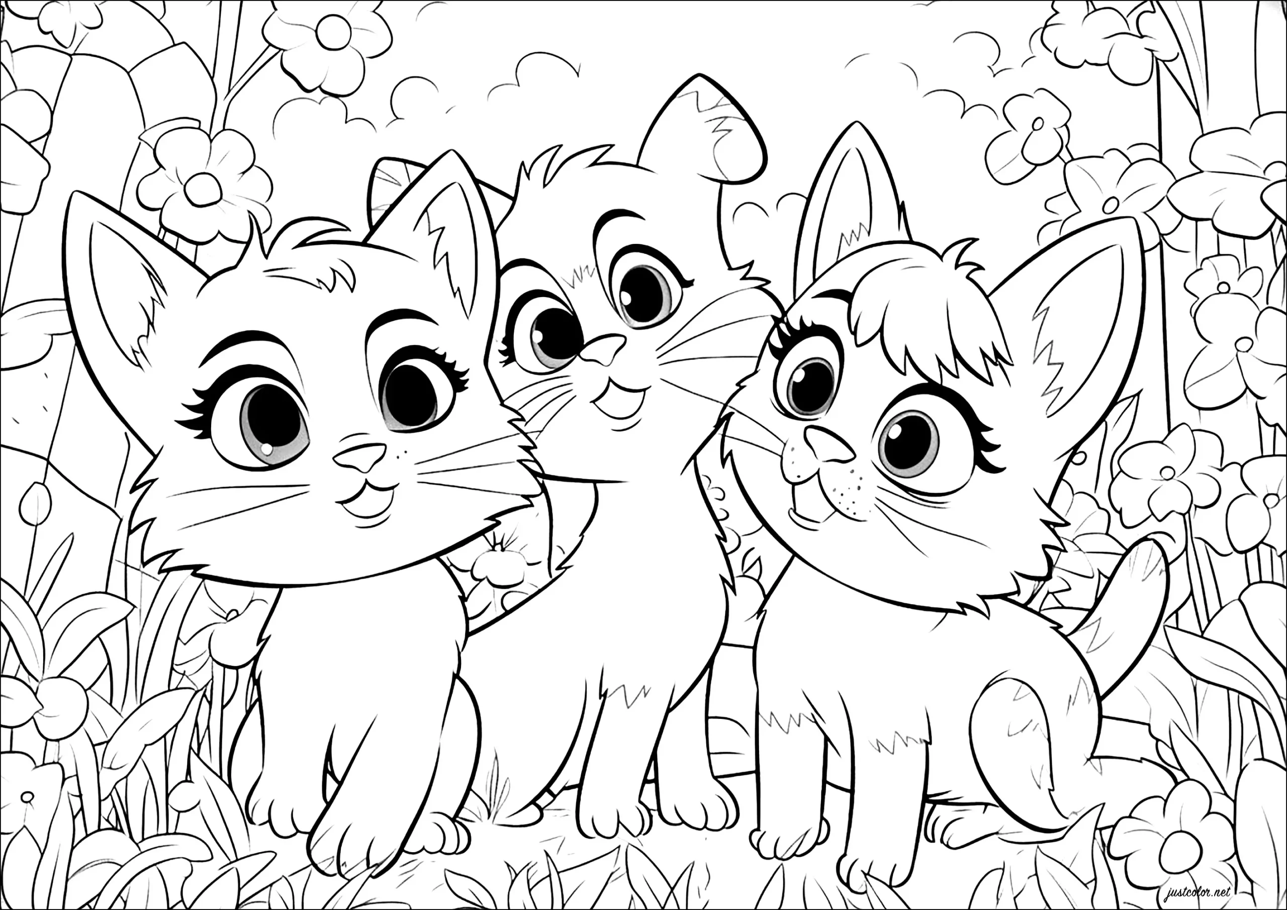 Three Cats Disney Pixar Style Cat Coloring Pages For Adults Three Cats Disney Pixar Style Cat Coloring Pages For Adults