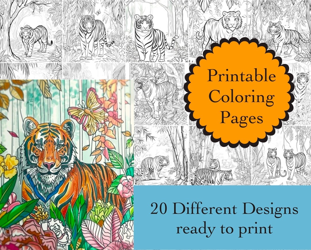 Tiger Coloring Book 20 Tiger Coloring Pages Instant Download Tiger Printable Papers 20 Tigers Coloring Book Images Jungle Line Art Etsy Tiger Coloring Book 20 Tiger Coloring Pages Instant Download Tiger Printable Papers 20 Tigers Coloring Book Images Jungle Line Art Etsy