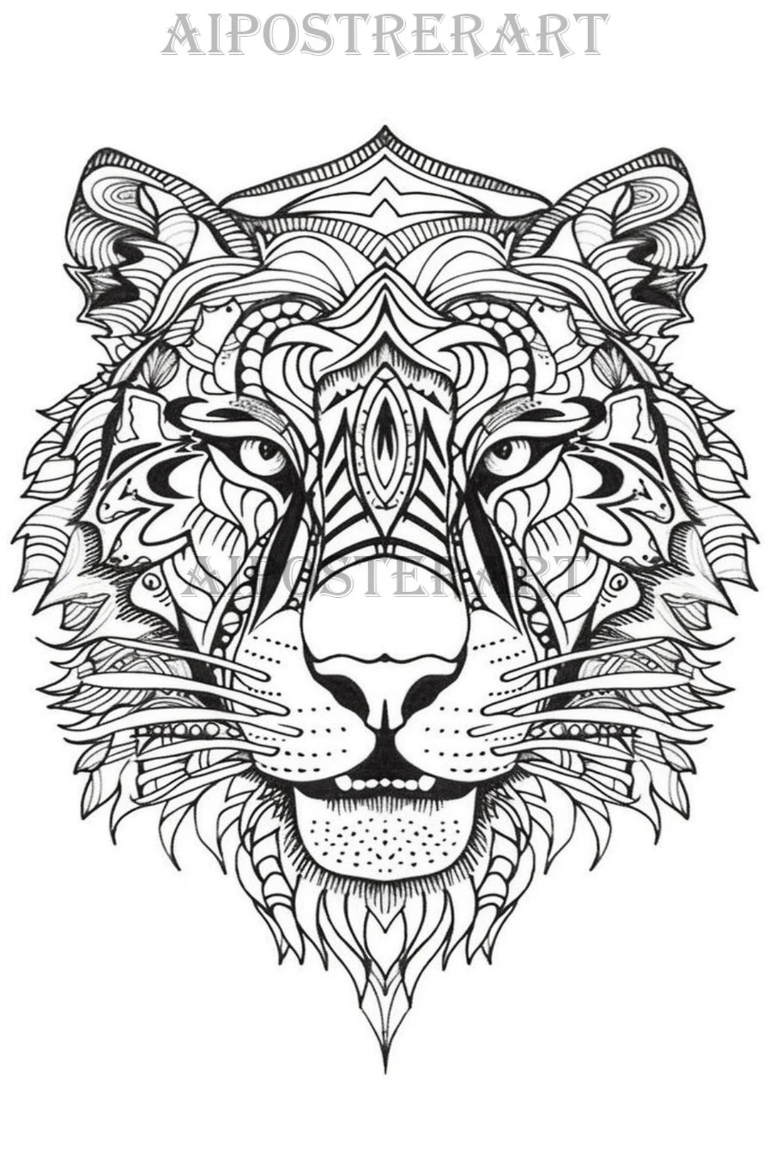 Tiger Head Mandala Coloring Sheet For Adults Printable Coloring Page Advanced Mandala Style Coloring High Res 5376x8064 Pixels Etsy