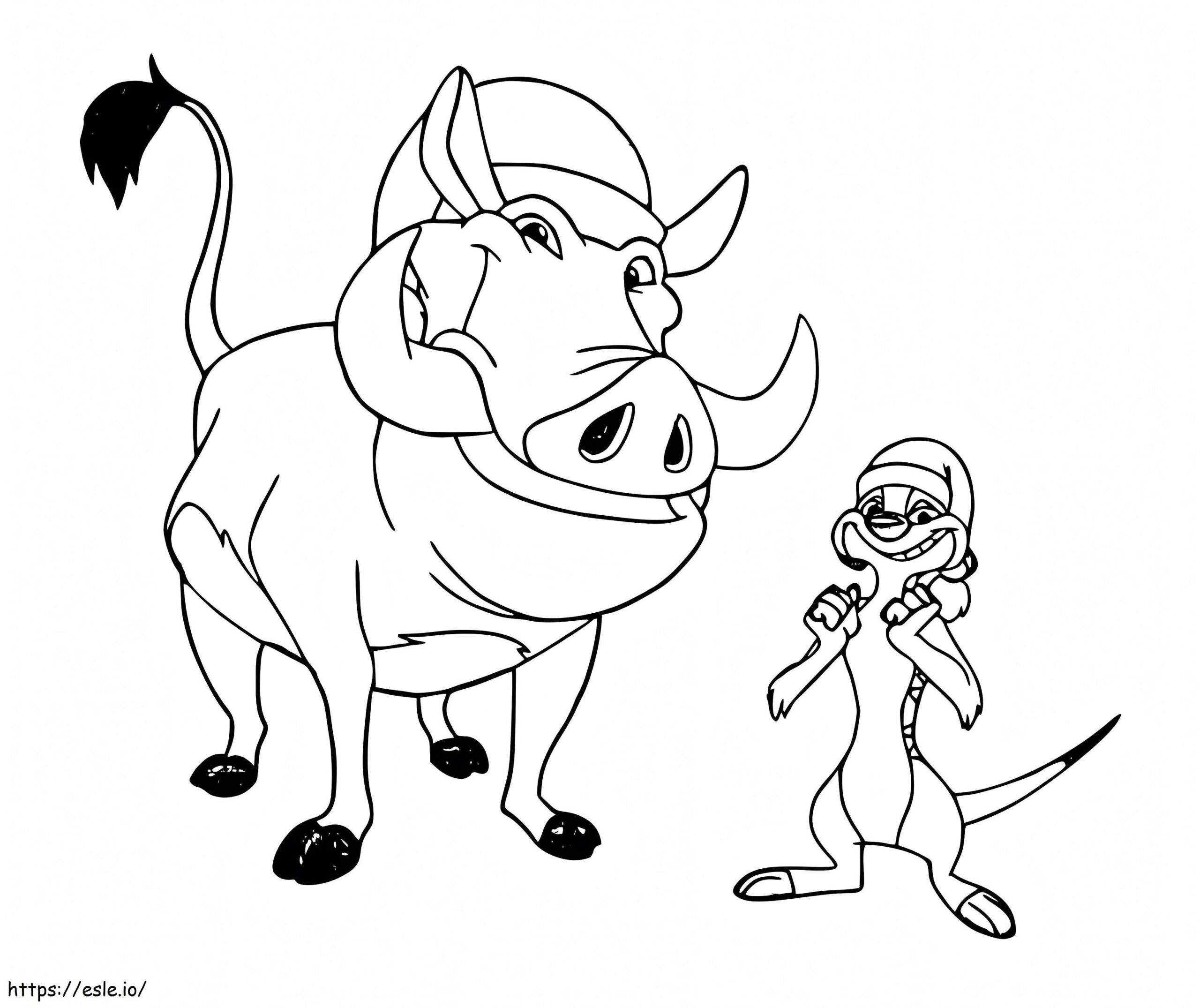 Timon And Pumbaa On Christmas Coloring Page