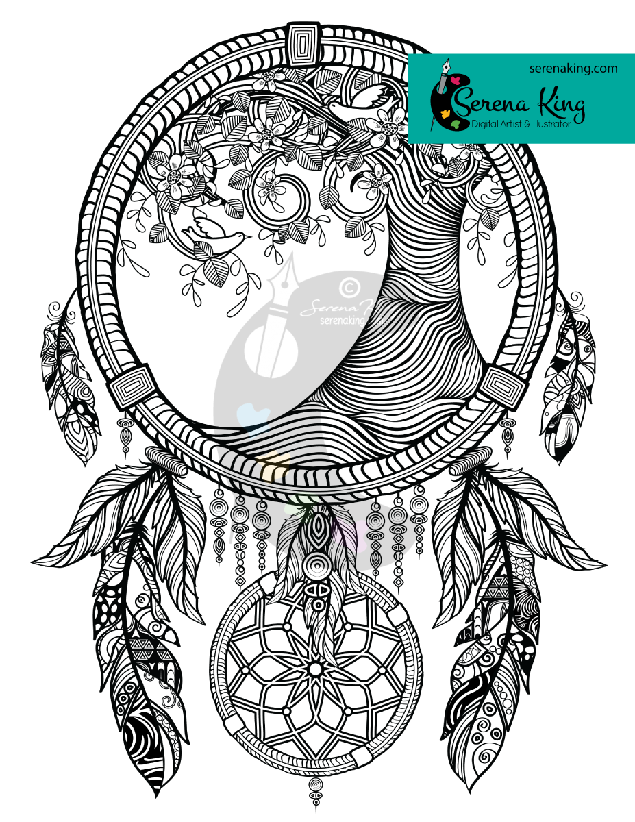 Tree Dreamcatcher Coloring Page Serena King