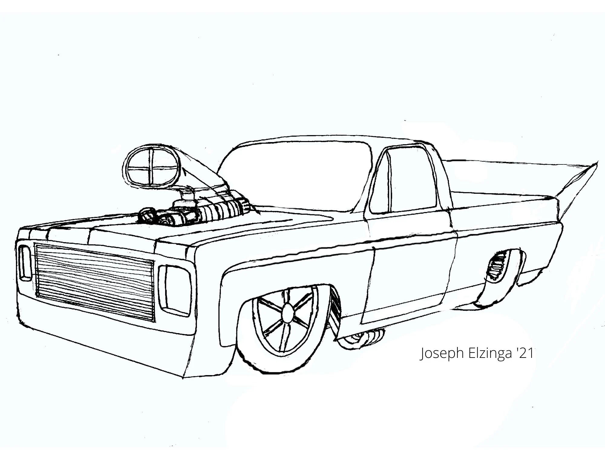 Truck Dragster Coloring Page Etsy