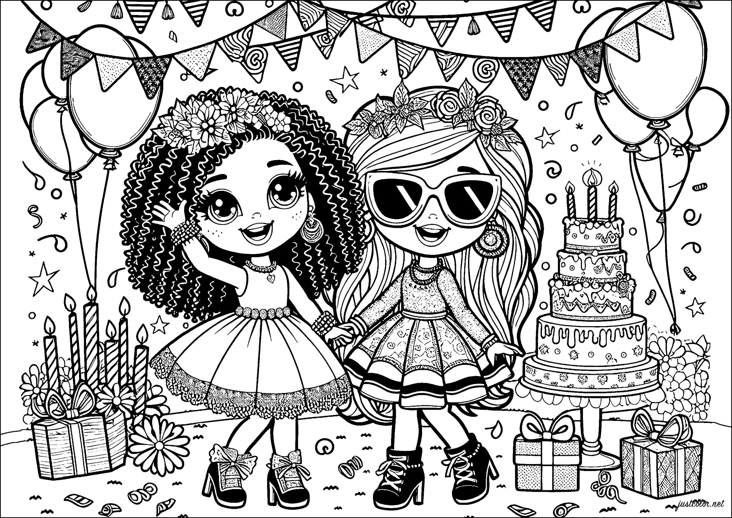 Two LOL Dolls At A Birthday Party LOL Surprise Dolls Coloring Pages