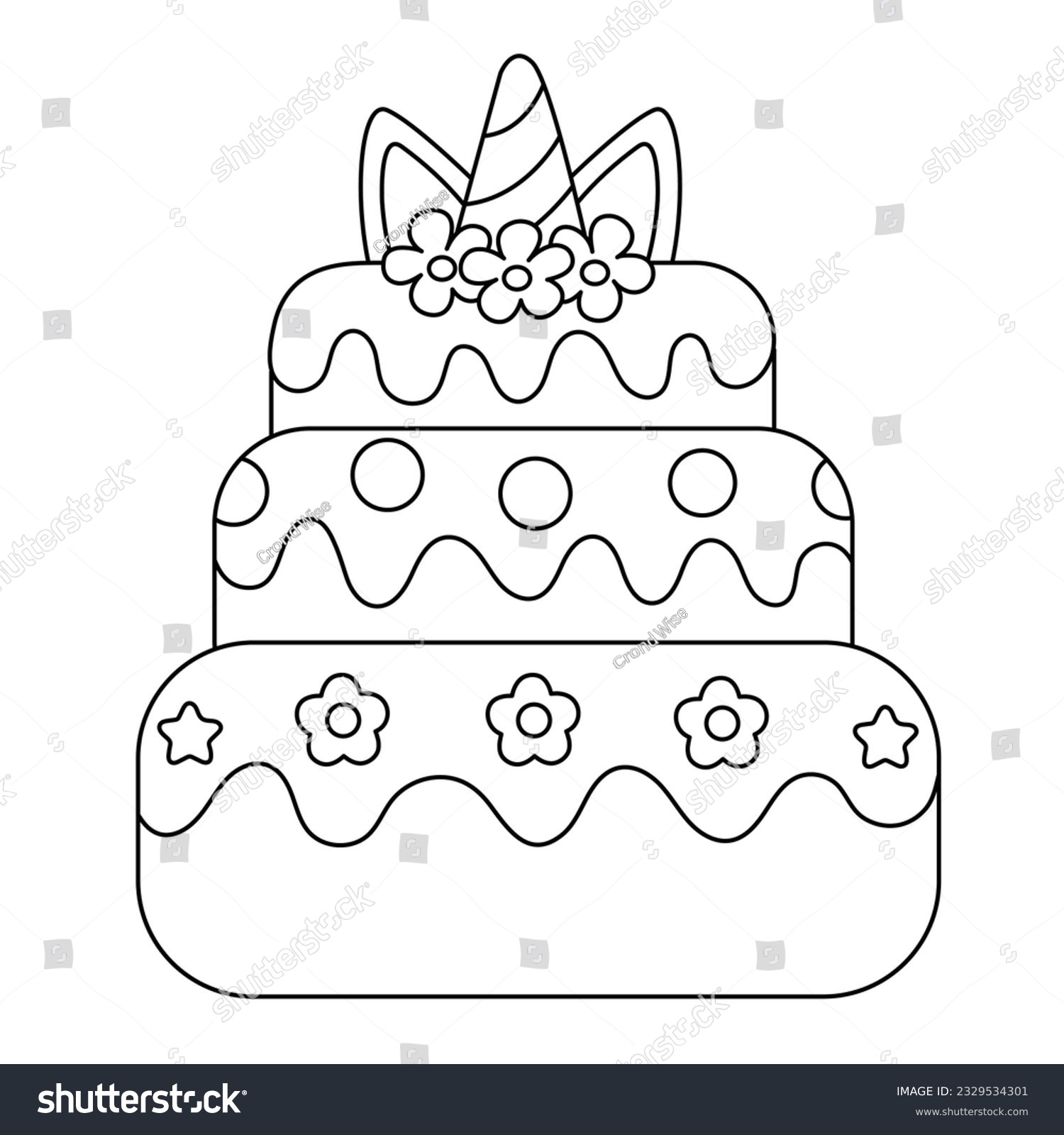 Unicorn Cake Coloring Page Coloring Cartoon Stock Vector Royalty Free 2329534301 Shutterstock