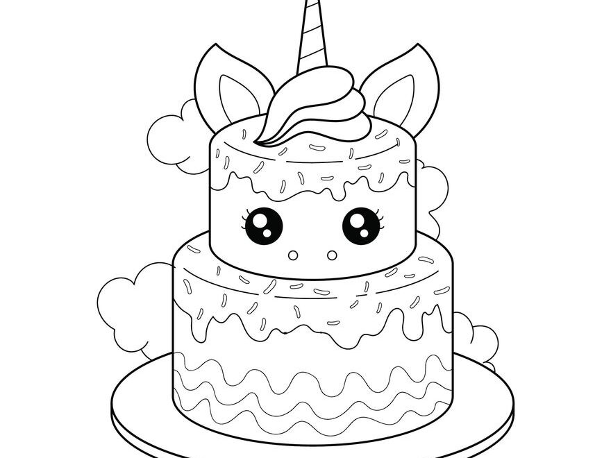 Unicorn Cake Coloring Page In Illustrator PDF SVG JPG EPS PNG Download Template