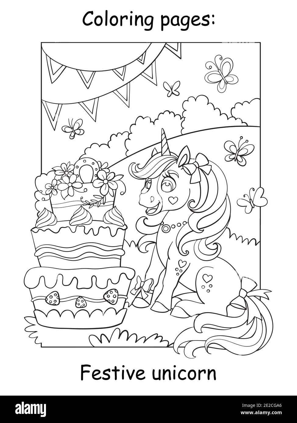 Unicorn Cake Coloring Page Vector Vectors Cut Out Stock Images Pictures Alamy