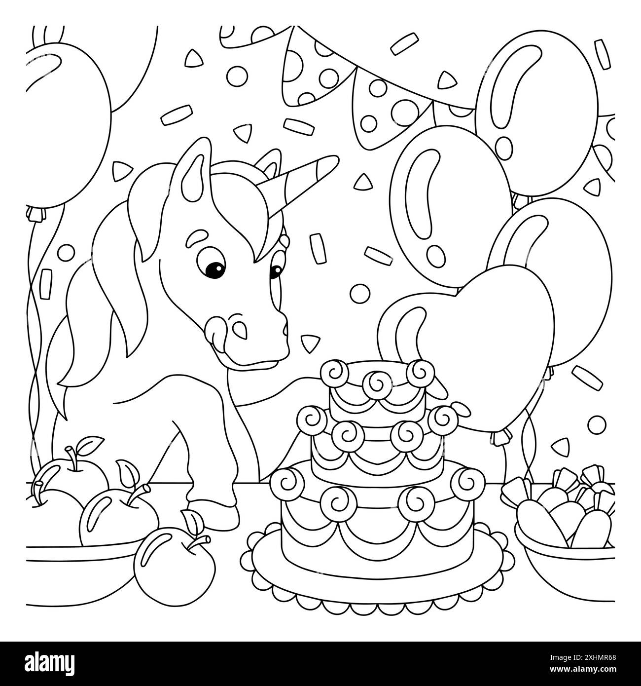 Unicorn Cake Coloring Page Vector Vectors Cut Out Stock Images Pictures Alamy