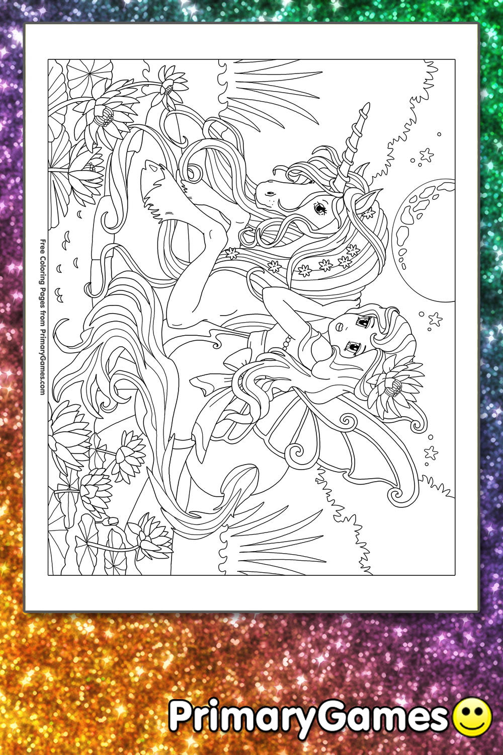 Unicorn With A Fairy Coloring Page FREE Printable PDF From PrimaryGames