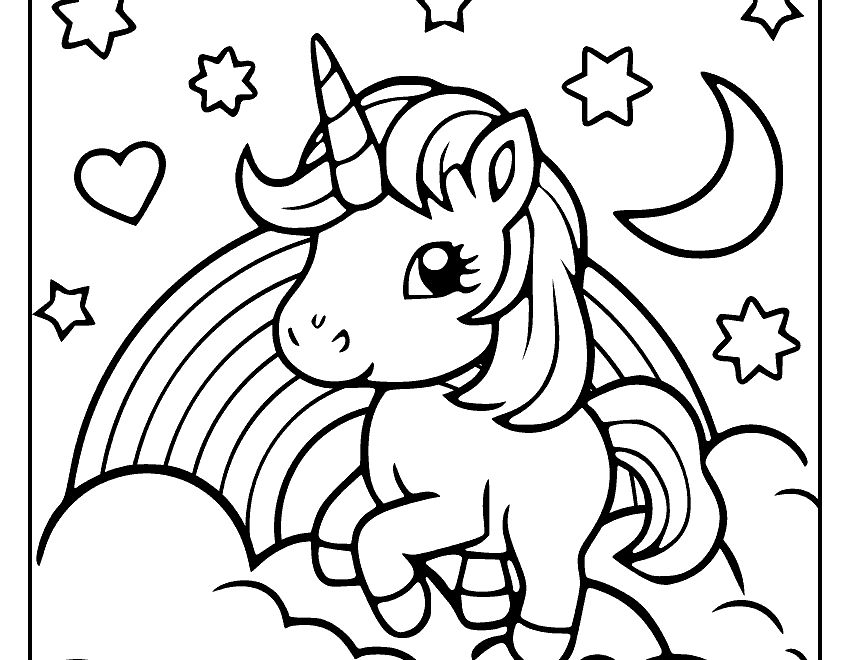Unicorn With Rainbow Coloring Page Sketch Repo