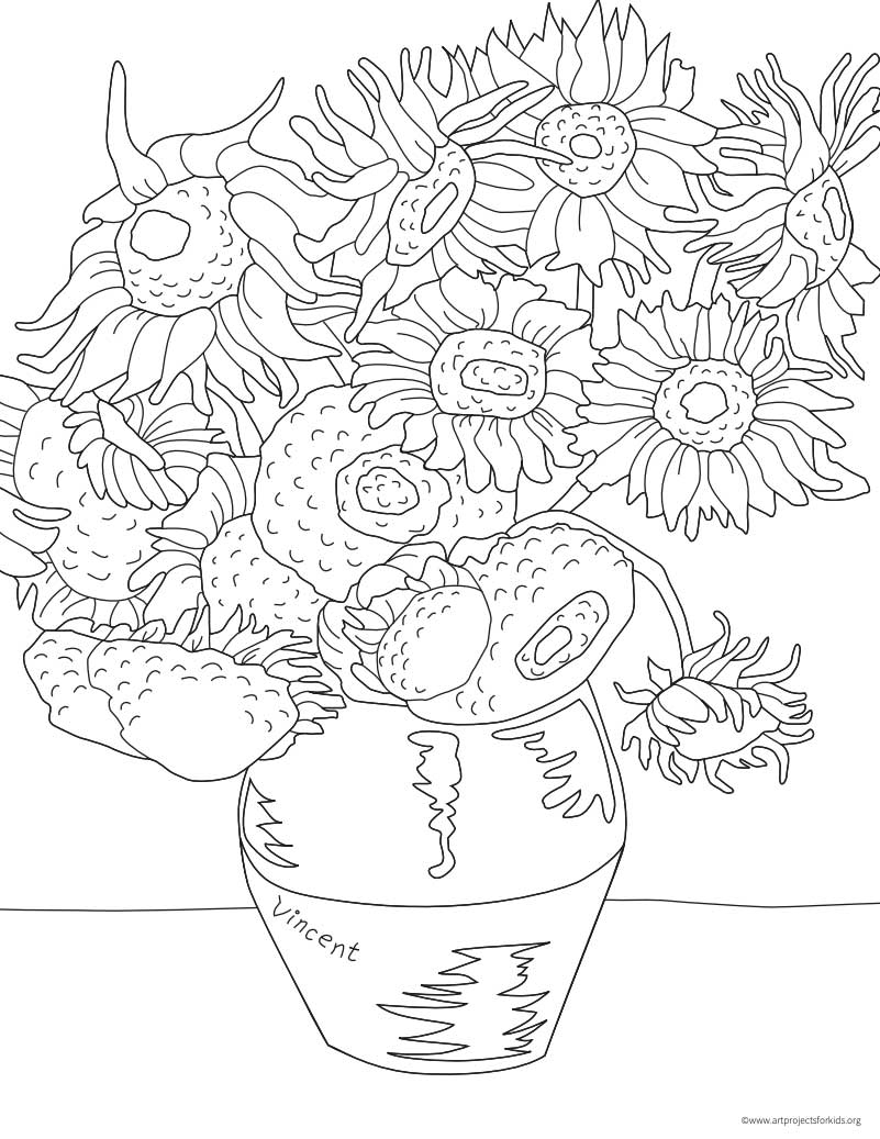 Van Gogh Sunflower Coloring Page Free Printable Sheets For Kids Van Gogh Sunflower Coloring Page Free Printable Sheets For Kids
