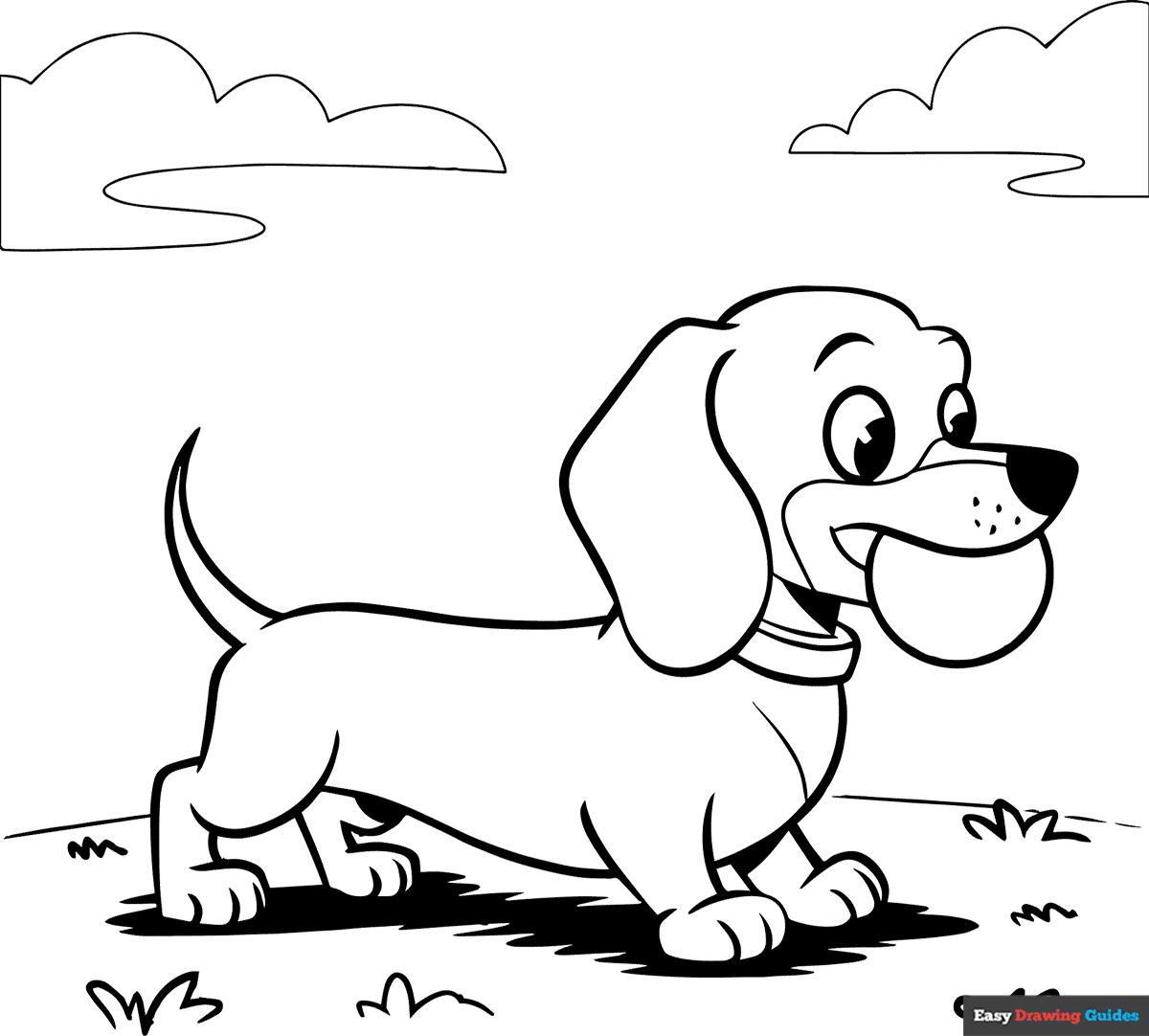 Weenie Dog Playing With Ball Coloring Page Easy Drawing Guides