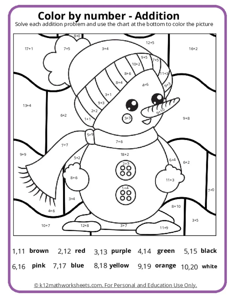 Winter Color By Number Pages K12 Math Worksheets Winter Color By Number Pages K12 Math Worksheets