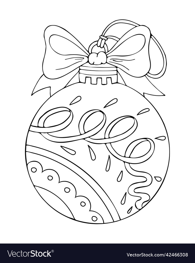 Winter Coloring Page Toy Ball Christmas Tree Vector Image