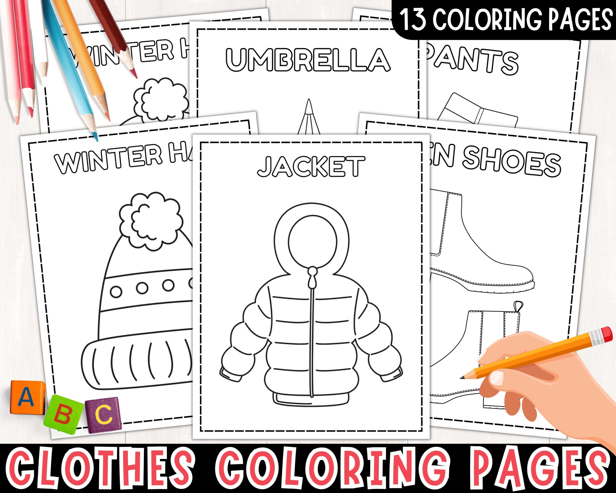 Winter Wear Coloring Pages Clothes Coloring Sheets Winter Activity For Kids 13 Winter Clothes Coloring Sheets Printable Pdf Etsy