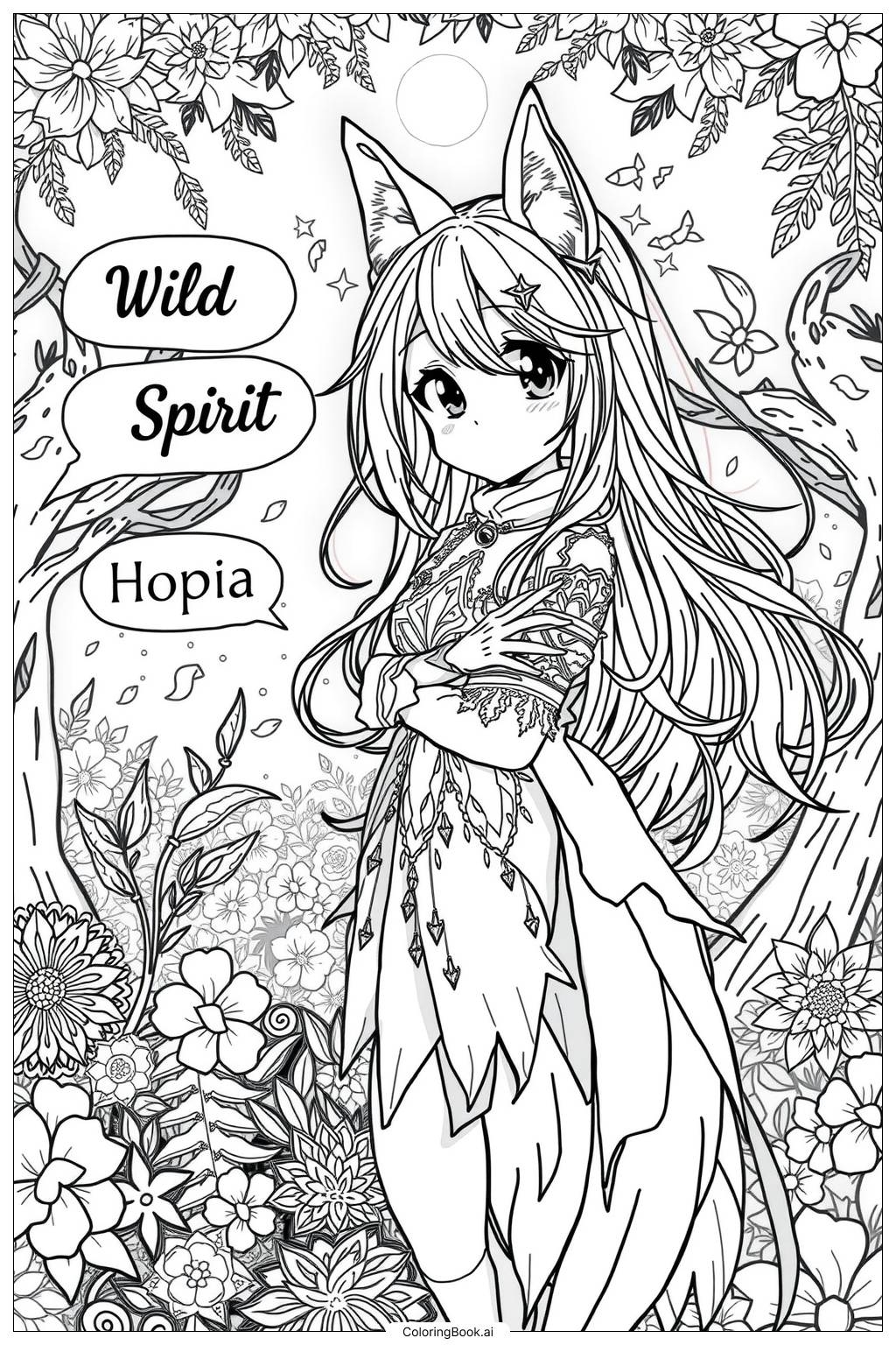 Wolf Anime Girl Coloring Page Free PDF PNG Printable Wolf Anime Girl Coloring Page Free PDF PNG Printable